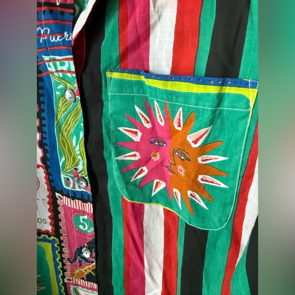 PRINTFRESH Colorful Coast Classic Button Down With Pocket Vibrant Ink Size S/M - Picture 7 of 10